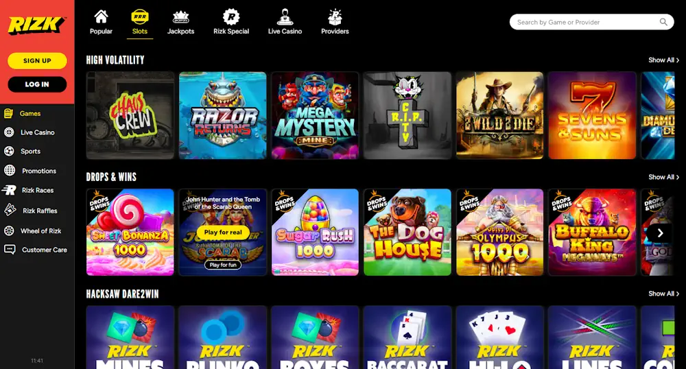 Rizk Casino Slots Screenshot